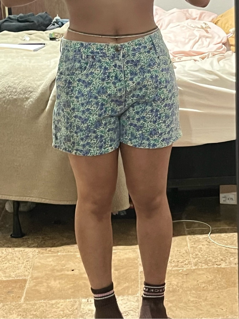 Vintage Michael G Floral High Waisted Denim Shorts Made in USA Size 13